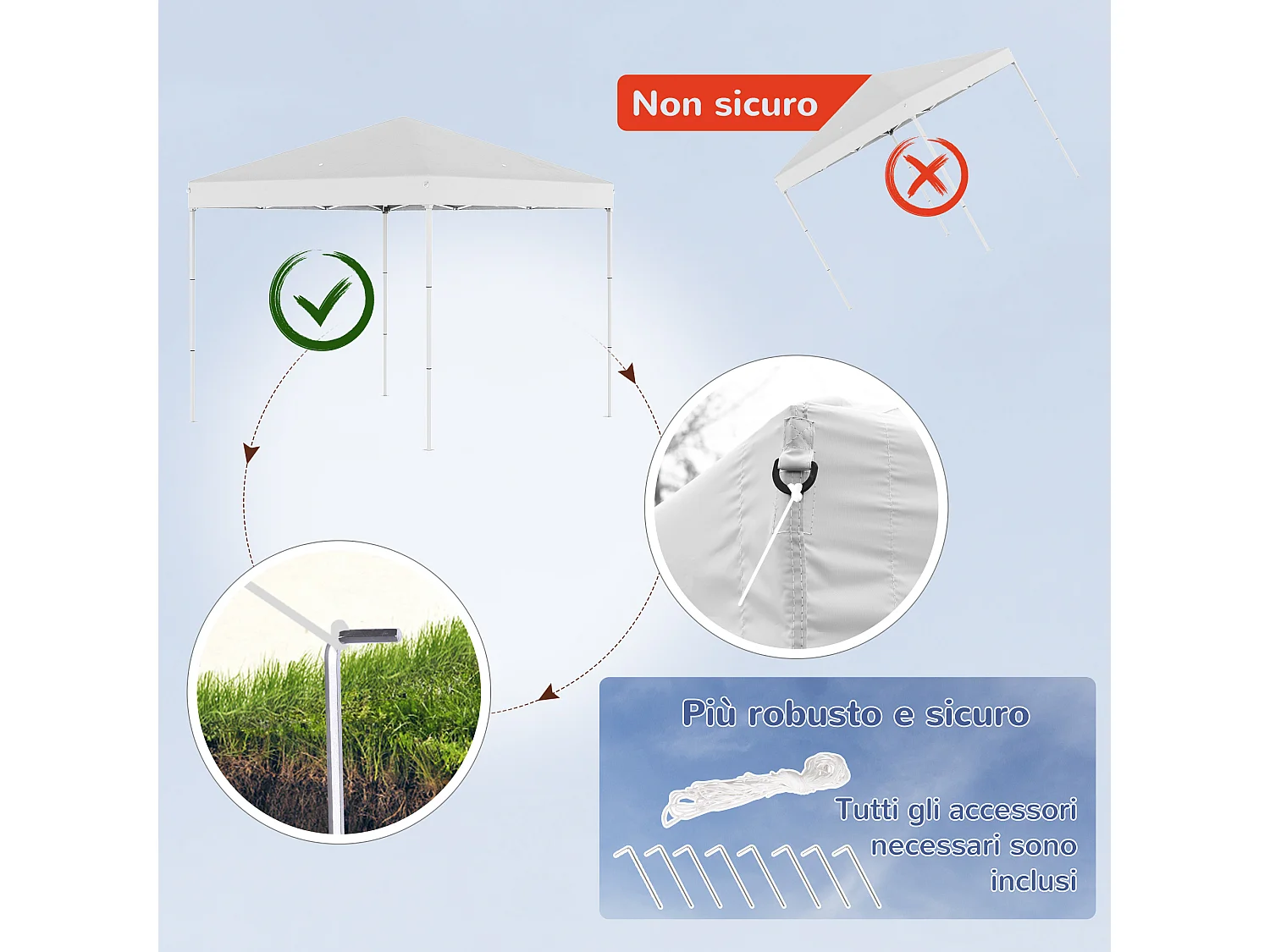 Gazebo pieghevole 2.5 x 2.5m in acciaio e tessuto oxford