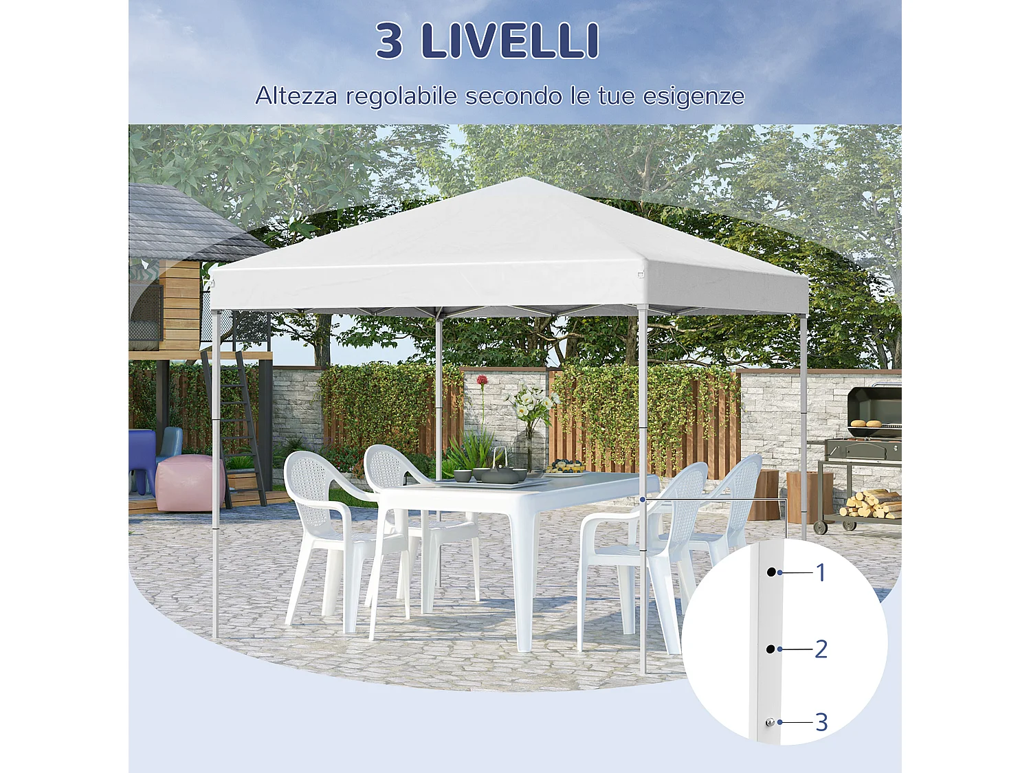 Gazebo pieghevole 2.5 x 2.5m in acciaio e tessuto oxford