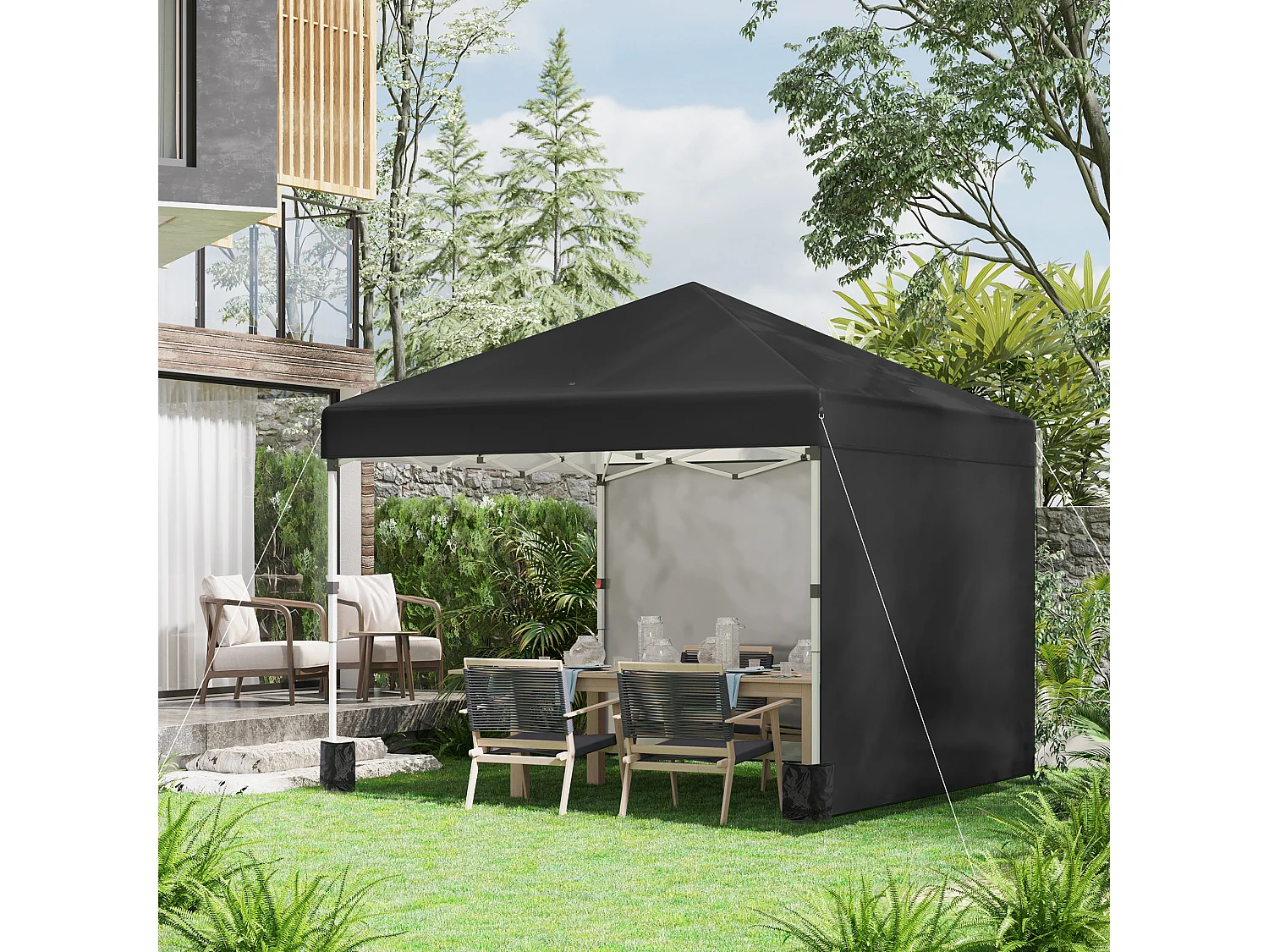 Gazebo 3x3 pieghevole ad altezza regolabile con 2 pareti