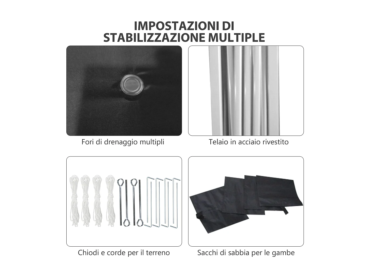 Gazebo 3x3 pieghevole ad altezza regolabile con 2 pareti