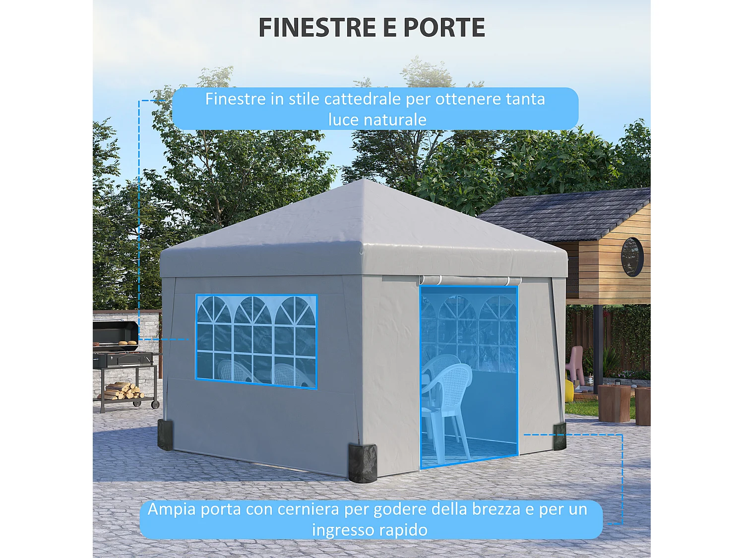 Gazebo pieghevole 3x3 m ad altezza regolabile grigio chiaro