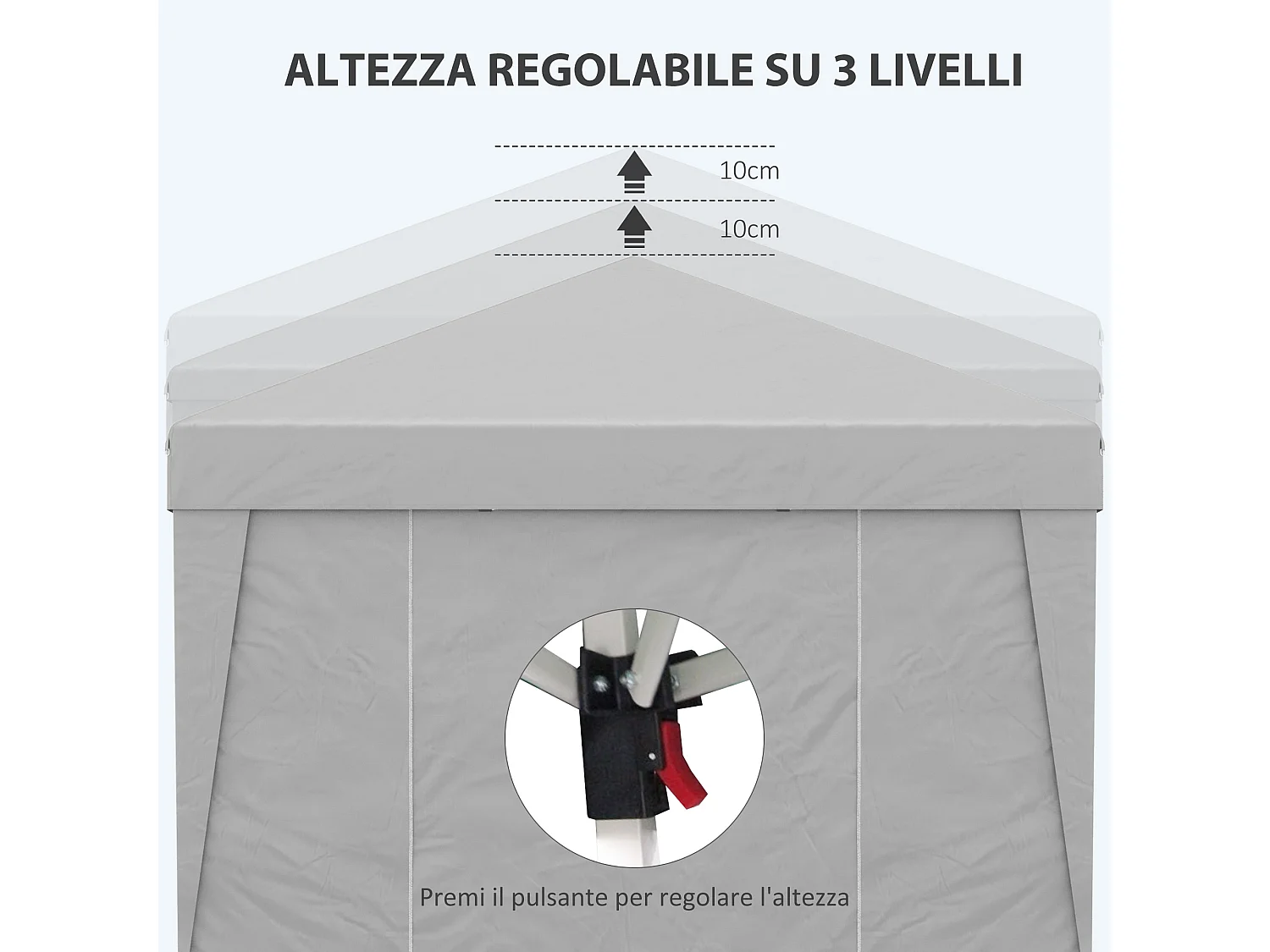 Gazebo pieghevole 3x3 m ad altezza regolabile grigio chiaro