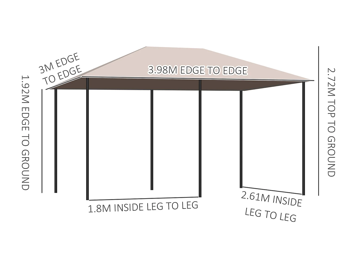 Gazebo da giardino 4x3m con 6 tende in poliestere beige