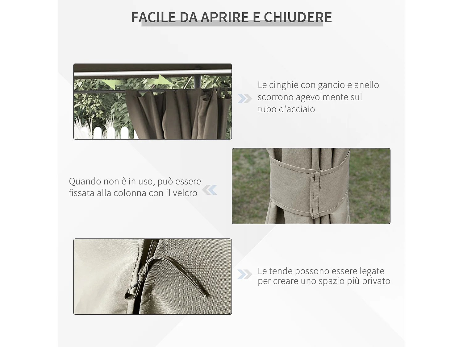 Gazebo da giardino 4x3m con 6 tende in poliestere beige