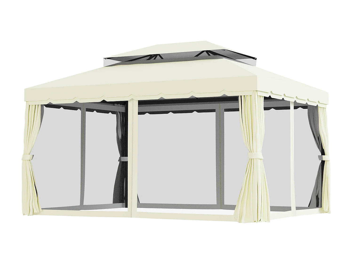 Gazebo da giardino 4x3 m con zanzariera e tende parasole crema