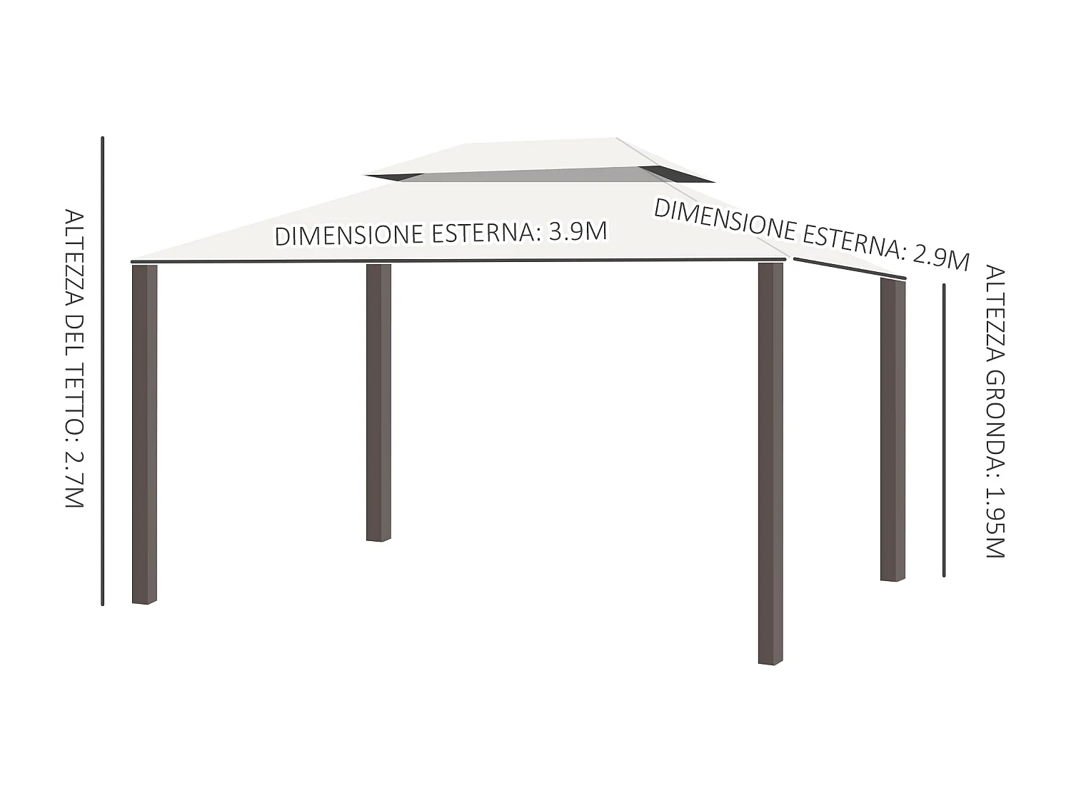 Gazebo da giardino 4x3 m con zanzariera e tende parasole crema