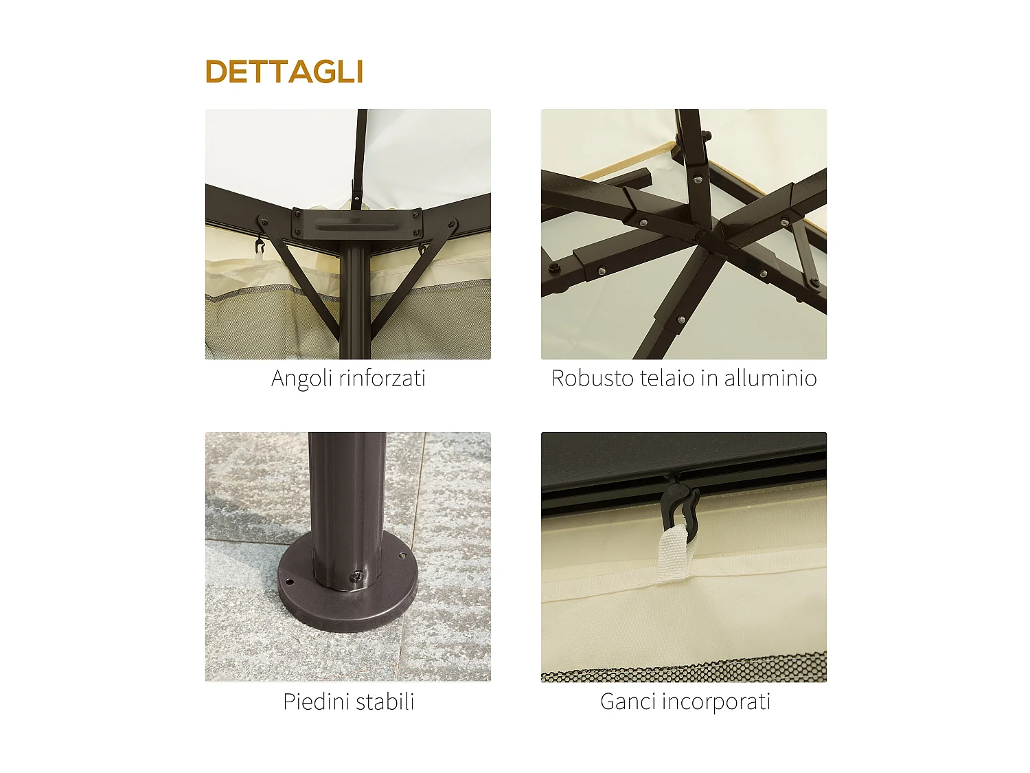 Gazebo da giardino 4x3 m con zanzariera e tende parasole crema