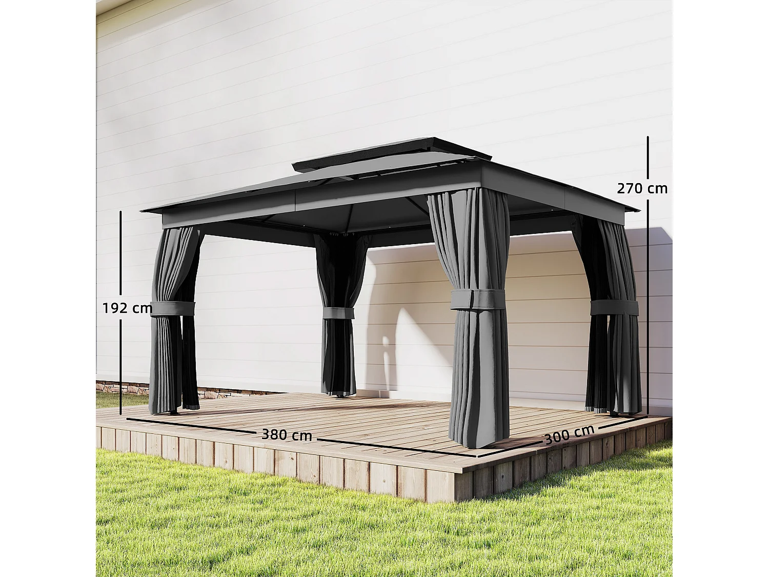 Gazebo da giardino a 2 livelli con zanzariere e tende grigio scuro