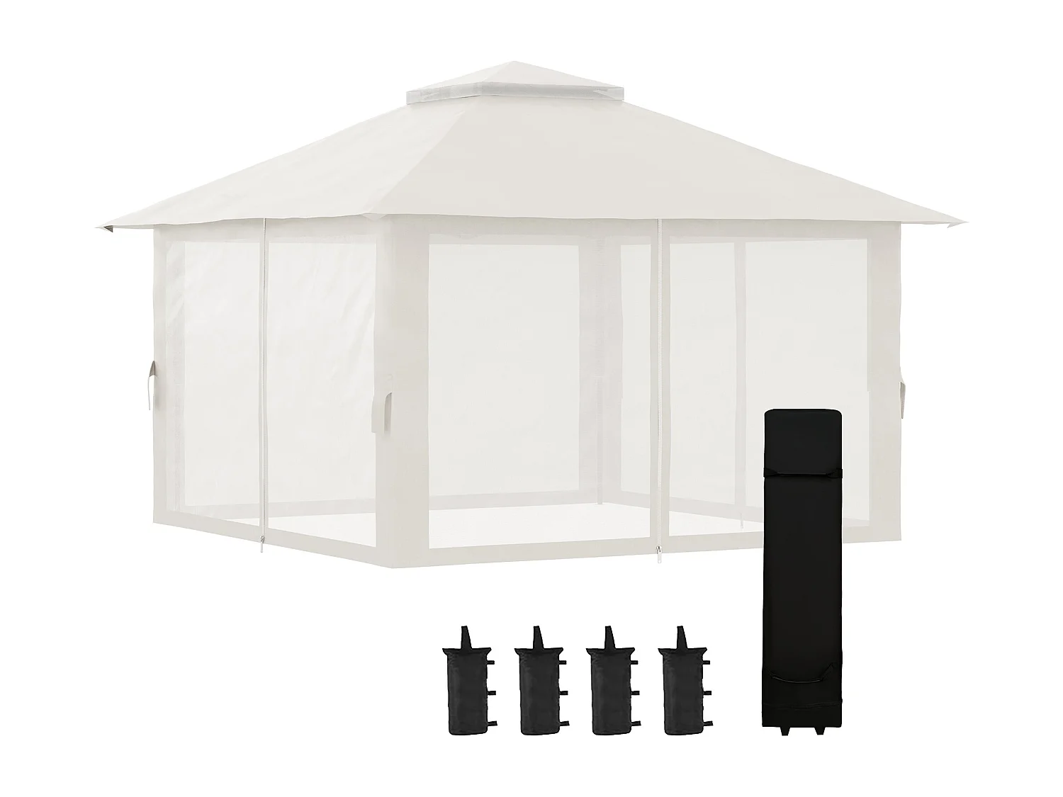 Gazebo pieghevole 4x4 con fori di drenaggio e zanzariere bianco crema