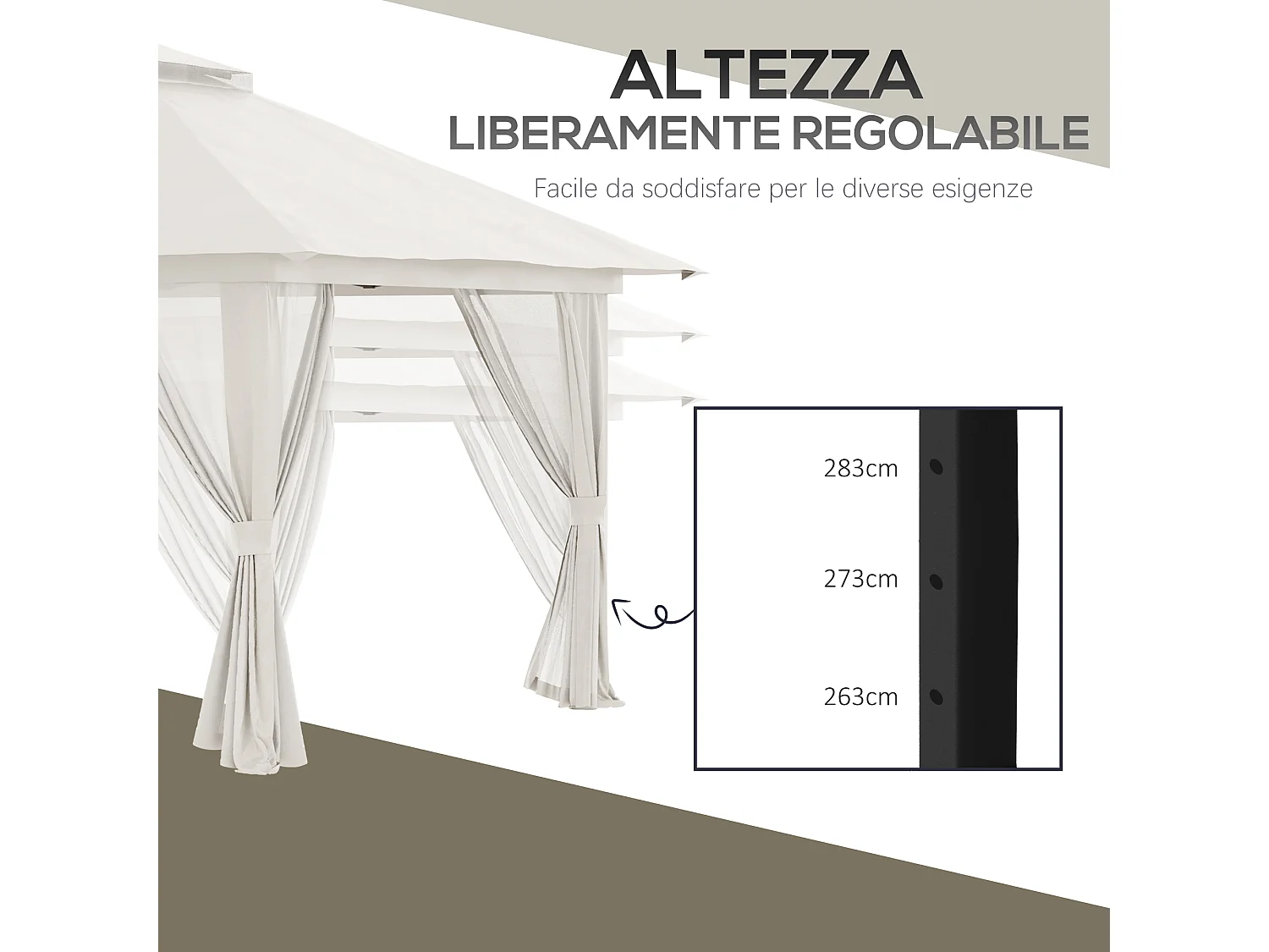 Gazebo pieghevole 4x4 con fori di drenaggio e zanzariere bianco crema
