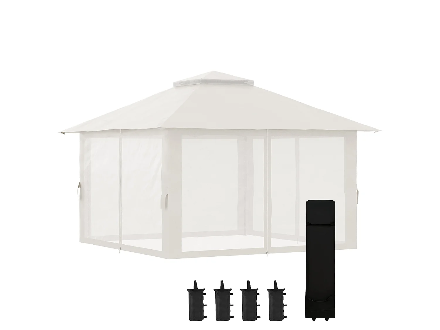 Gazebo pieghevole 4x4 con fori di drenaggio e zanzariere bianco crema