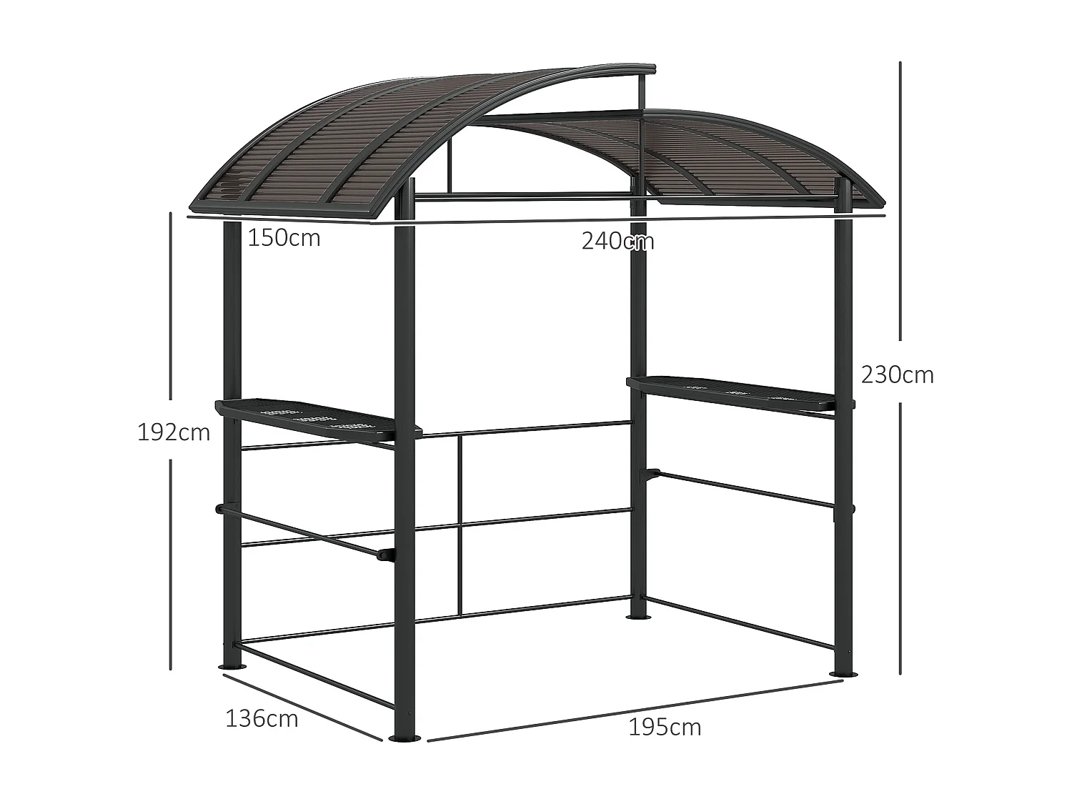 Gazebo per barbecue con ripiani portaoggetti in acciaio grigio