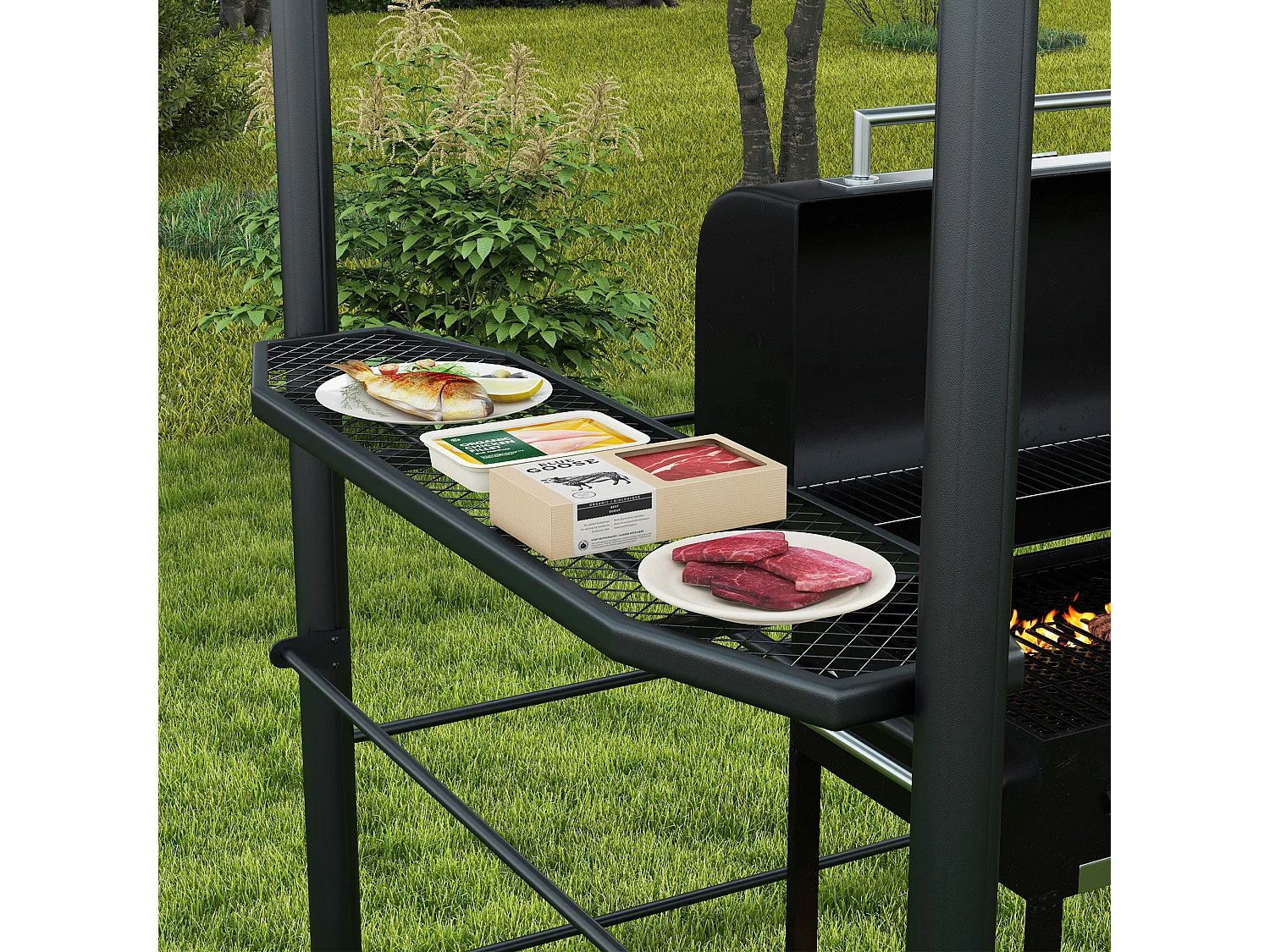 Gazebo per barbecue con ripiani portaoggetti in acciaio grigio