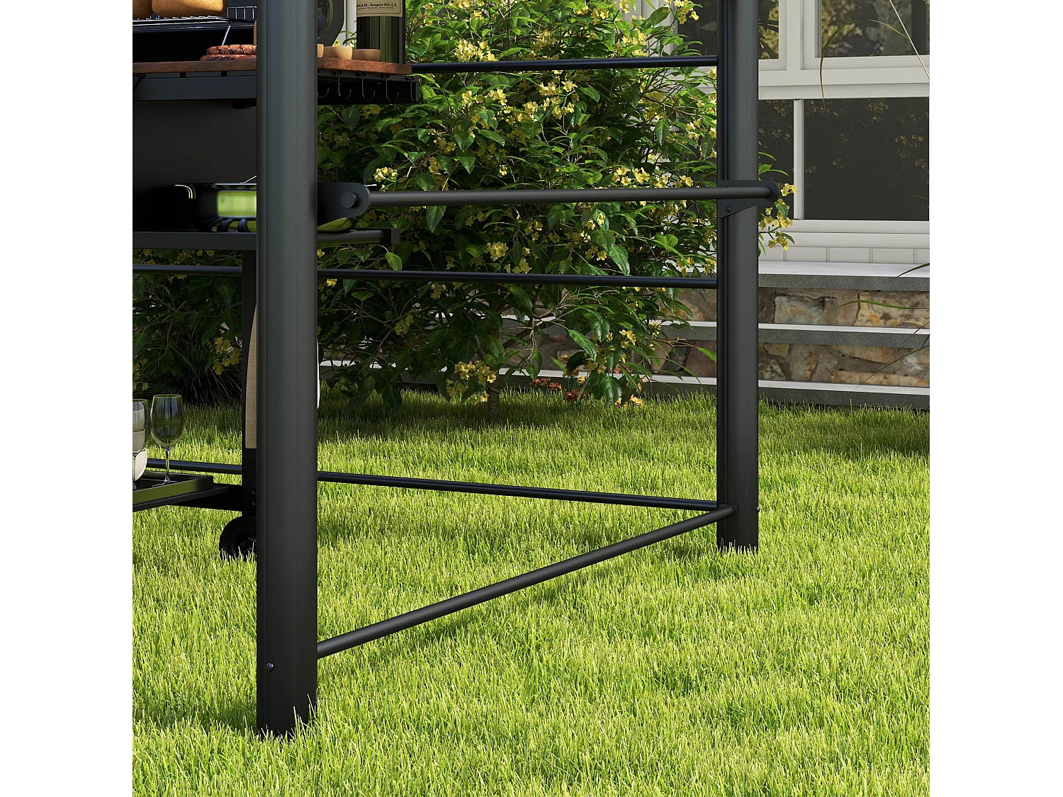 Gazebo per barbecue con ripiani portaoggetti in acciaio grigio