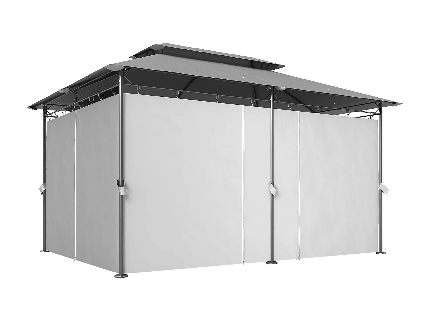 Gazebo da giardino 3x4 m con tende rimovibili e doppio tetto grigio