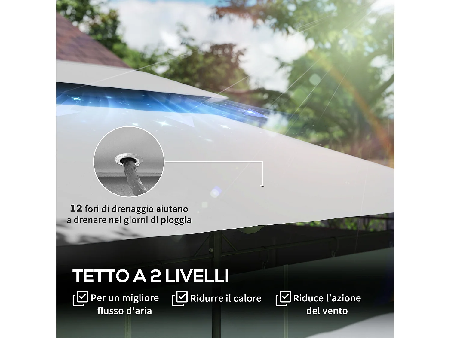 Gazebo da giardino 3x4 m con tende rimovibili e doppio tetto grigio