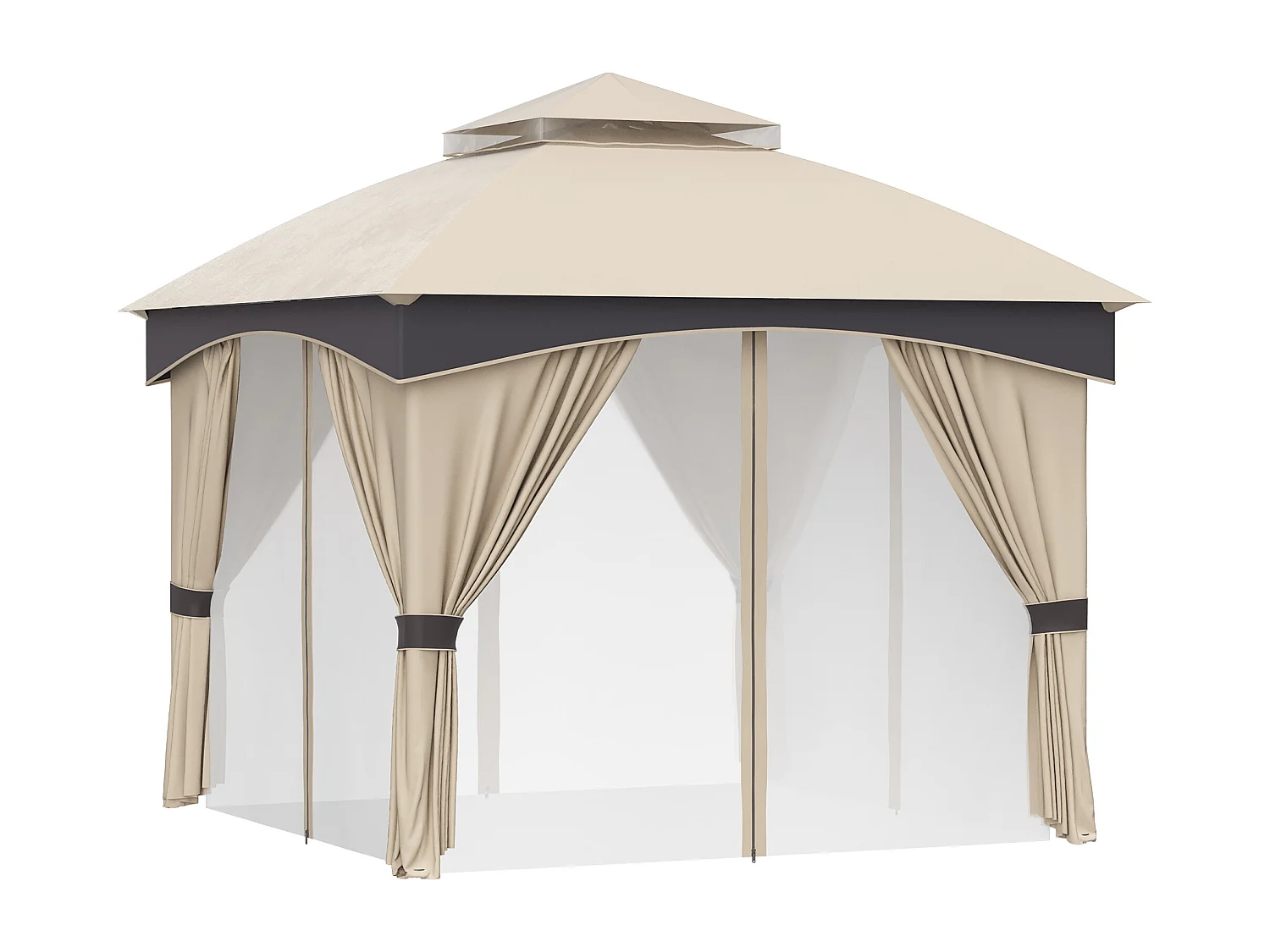 Gazebo 3x3m in acciaio a doppio tettuccio con tende e reti