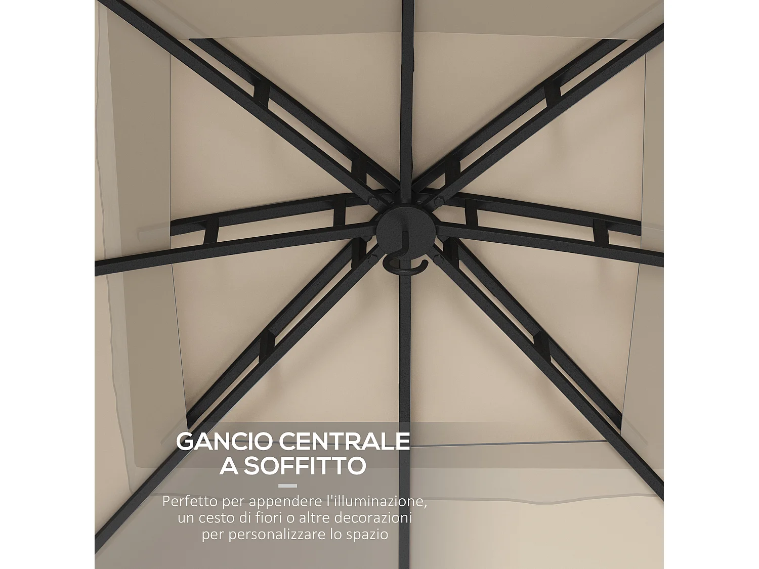 Gazebo 3x3m in acciaio a doppio tettuccio con tende e reti