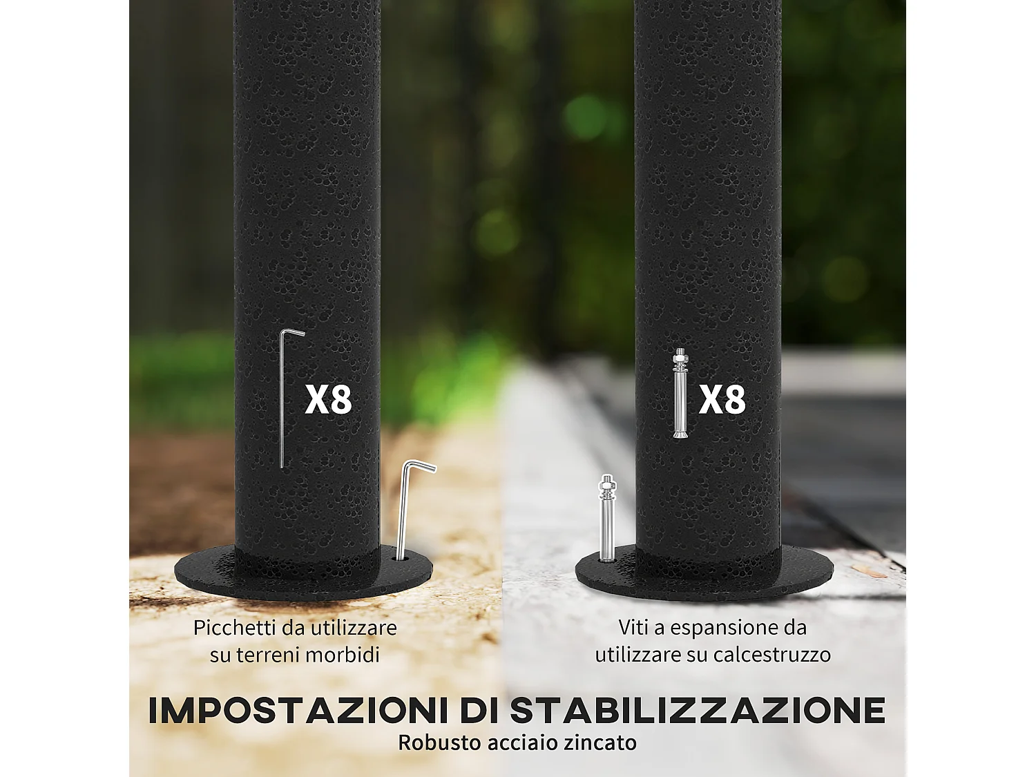 Gazebo 3x3m in acciaio a doppio tettuccio con tende e reti