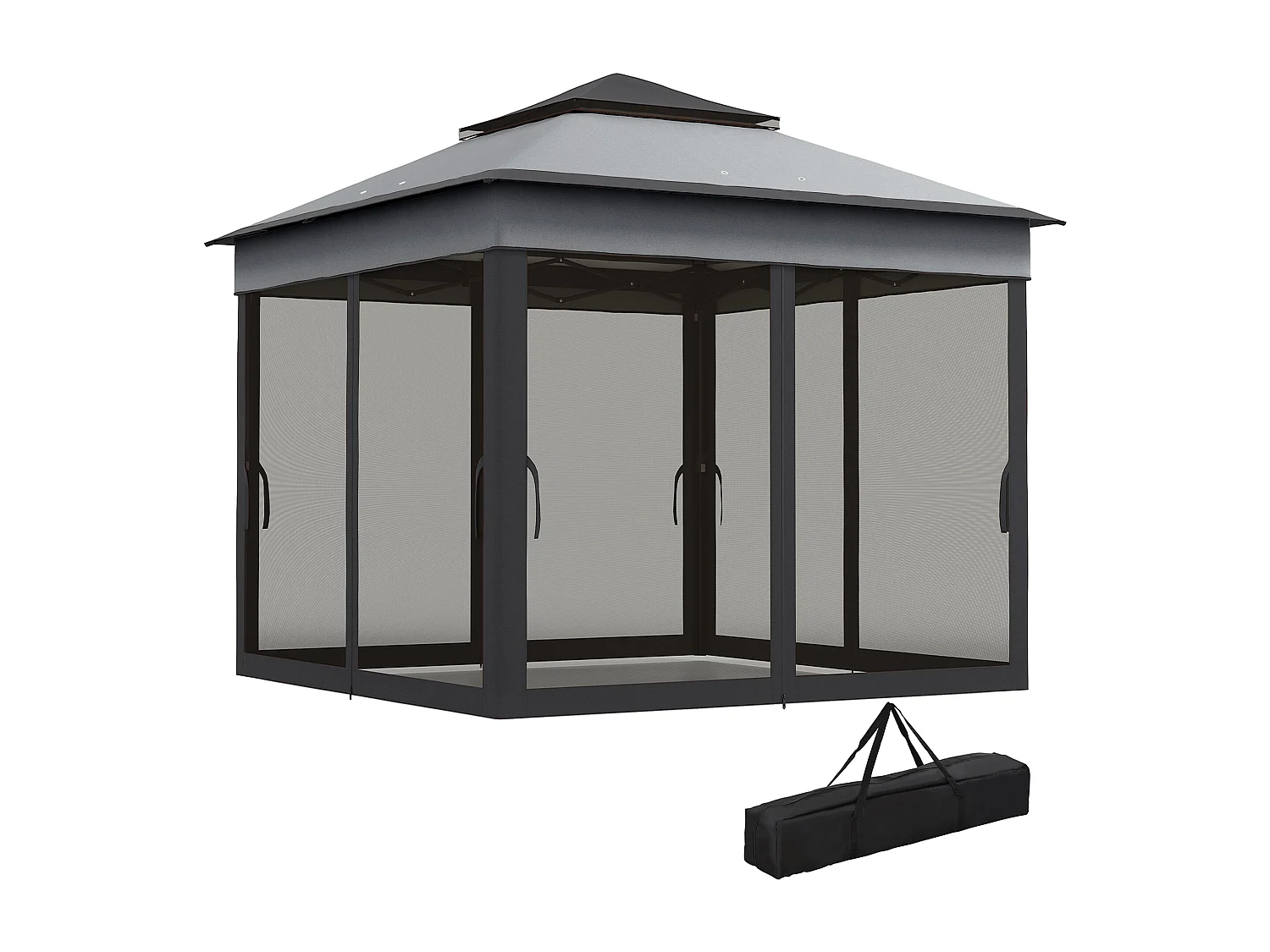 Gazebo con zanzariere regolabile su 3 livelli grigio chiaro e scuro