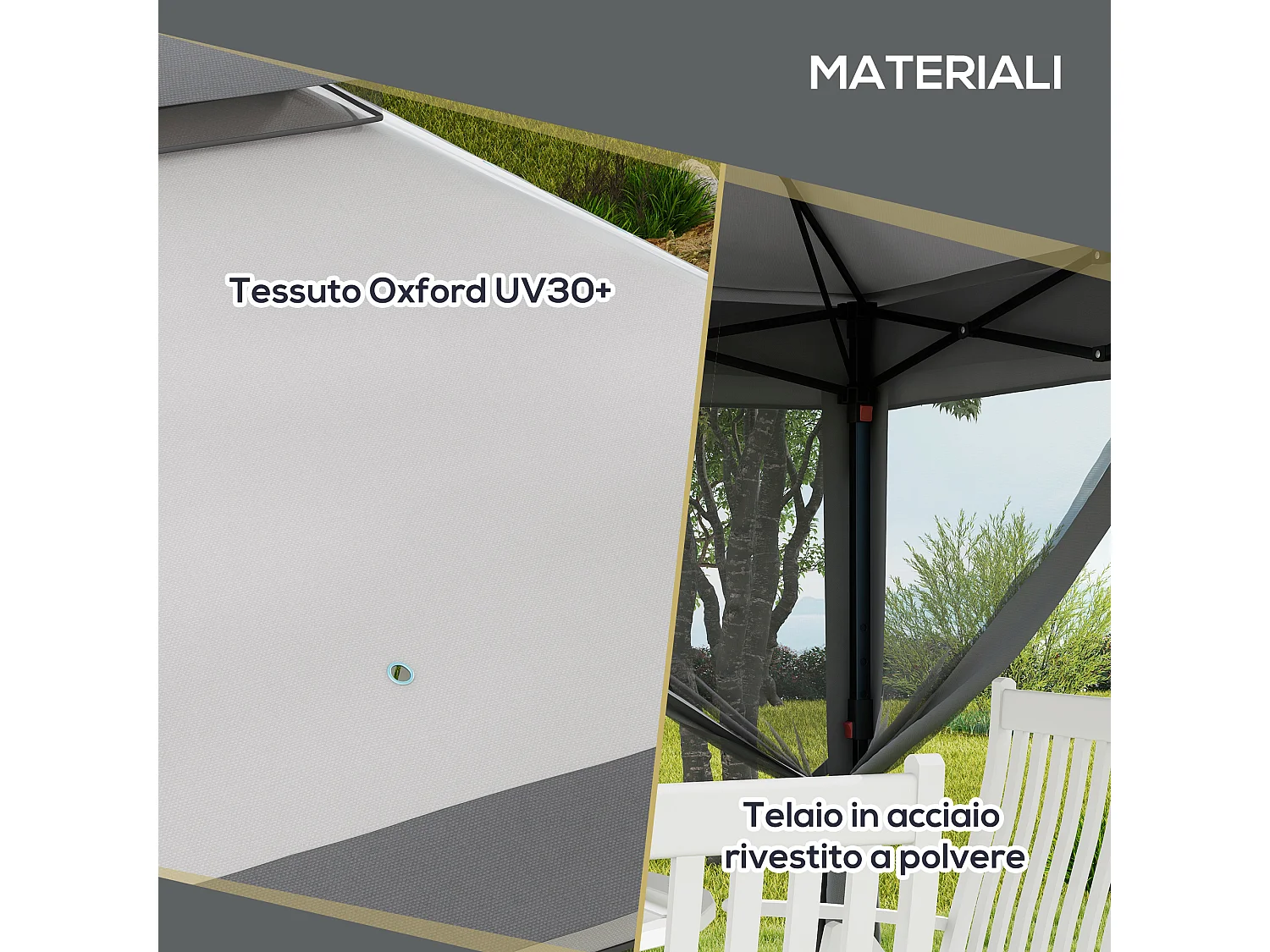 Gazebo con zanzariere regolabile su 3 livelli grigio chiaro e scuro