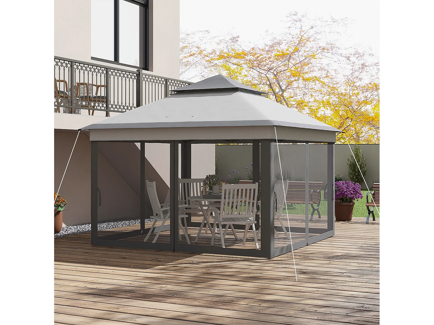 Gazebo con zanzariere regolabile su 3 livelli grigio chiaro e scuro
