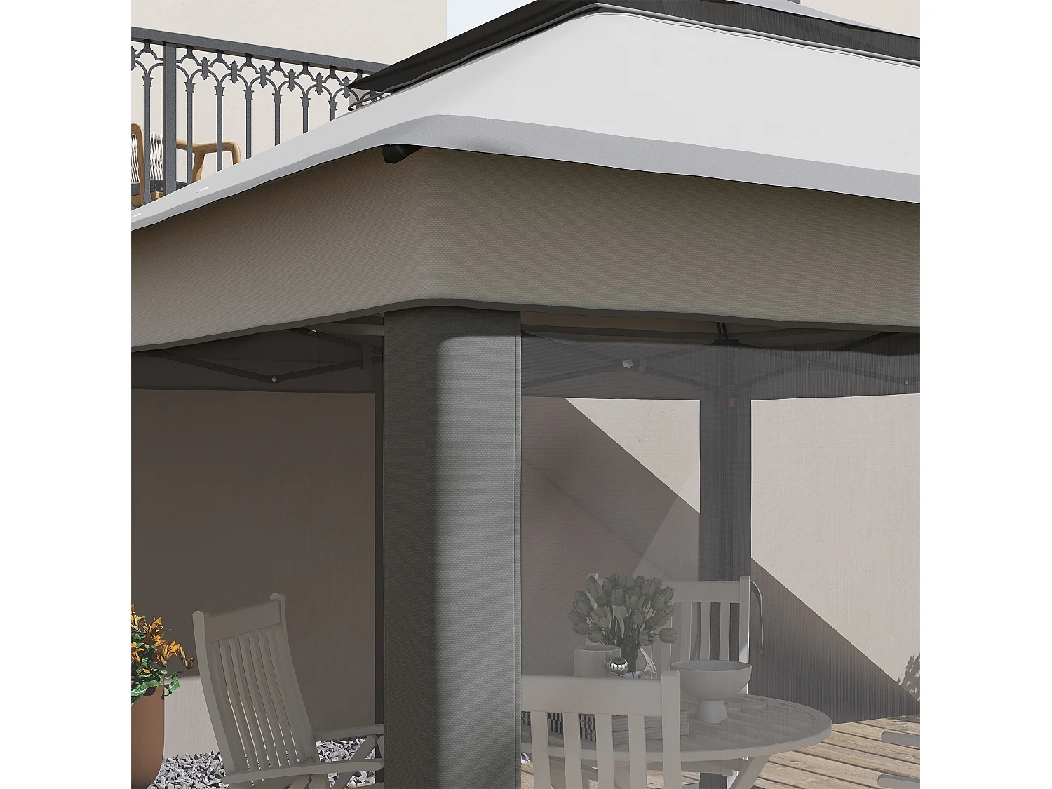 Gazebo con zanzariere regolabile su 3 livelli grigio chiaro e scuro