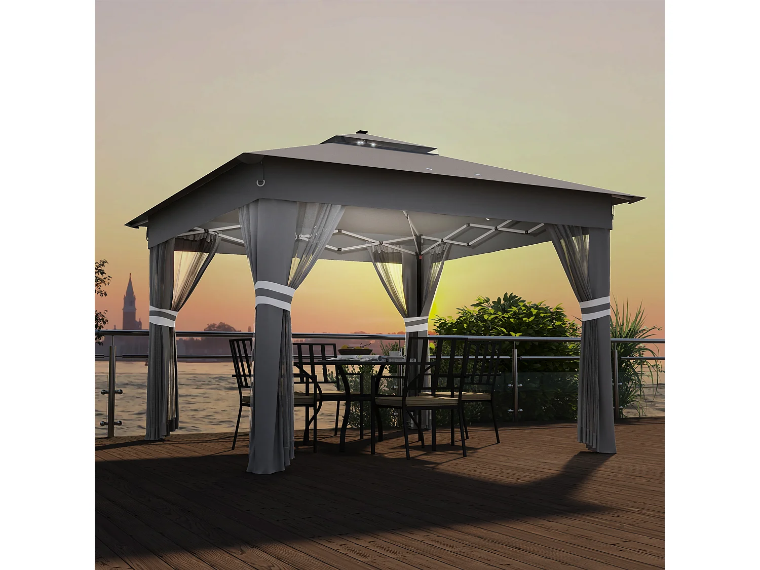 Gazebo da giardino ad altezza regolabile con luci led grigio