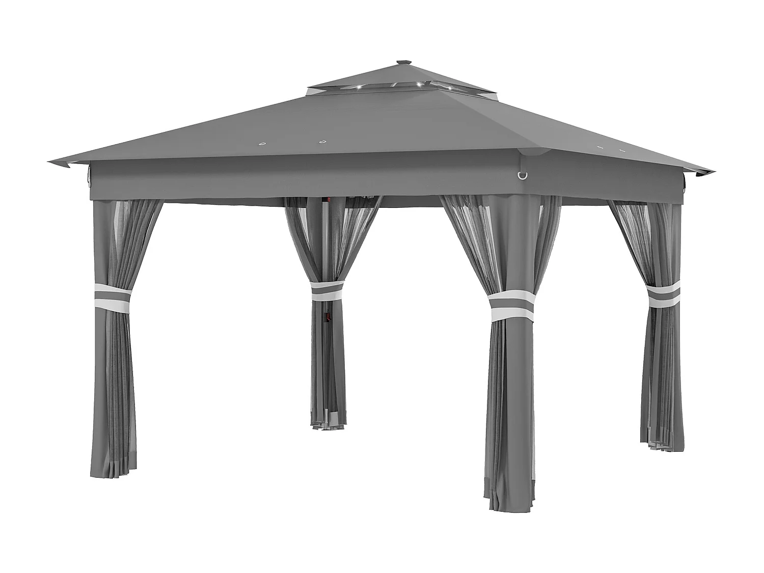 Gazebo da giardino ad altezza regolabile con luci led grigio