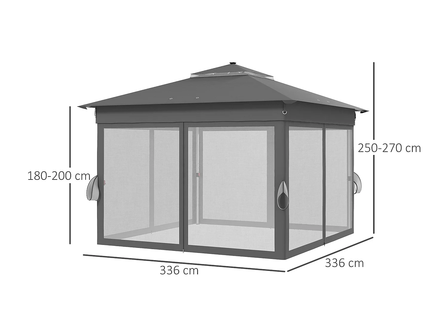 Gazebo da giardino ad altezza regolabile con luci led grigio