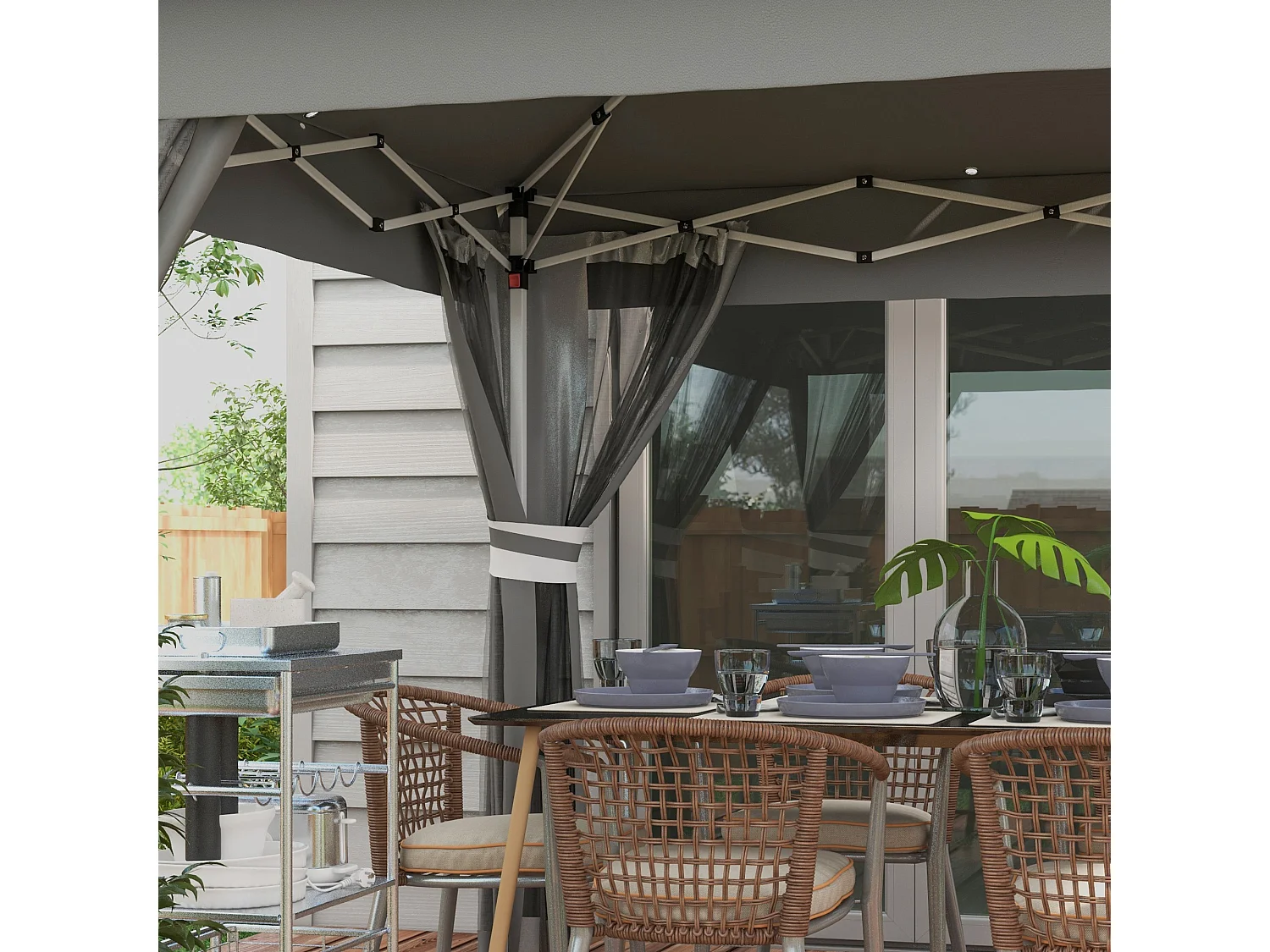 Gazebo da giardino ad altezza regolabile con luci led grigio
