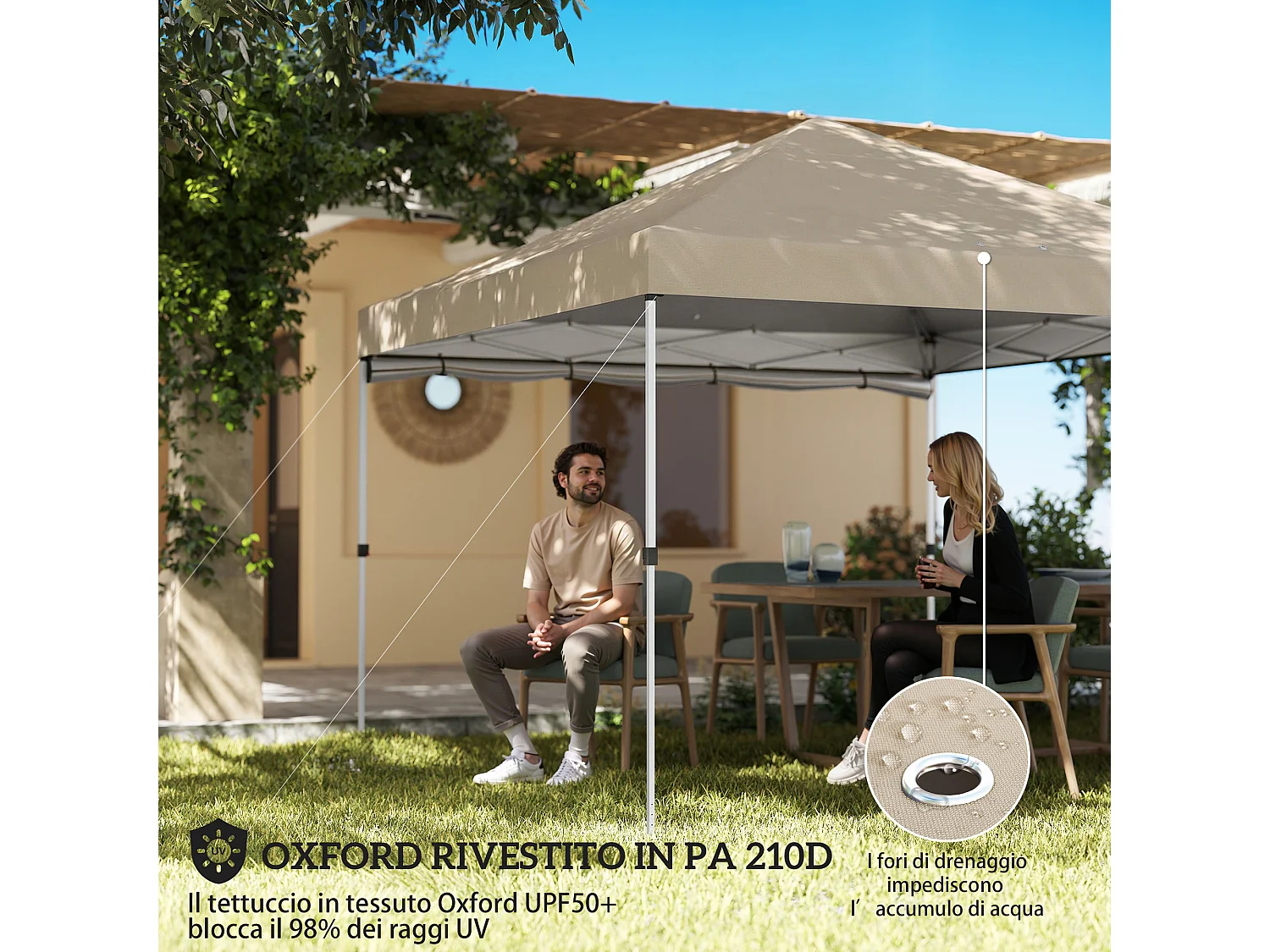 Gazebo pop-up con parete laterale impermeabile beige