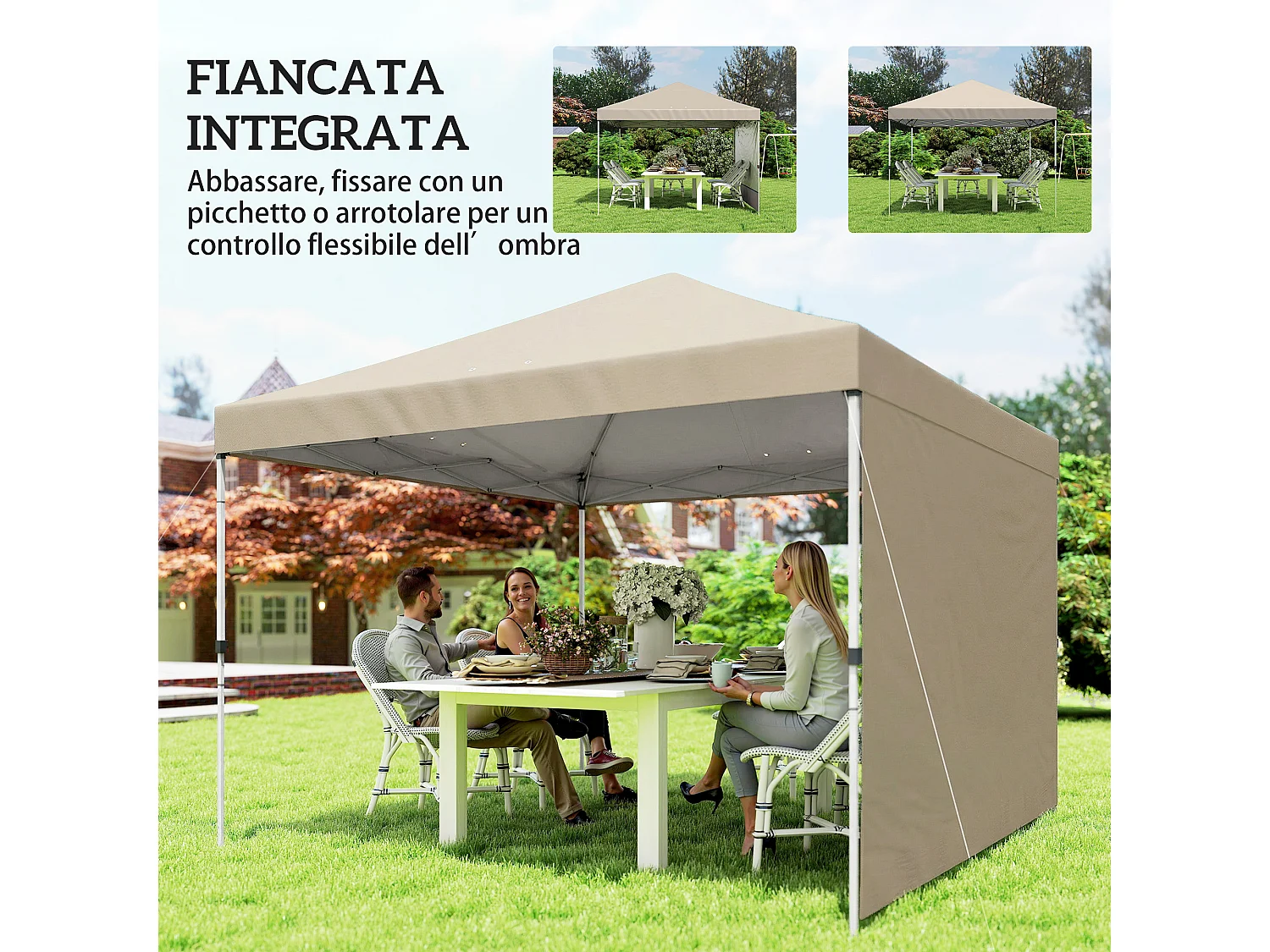 Gazebo pop-up con parete laterale impermeabile beige