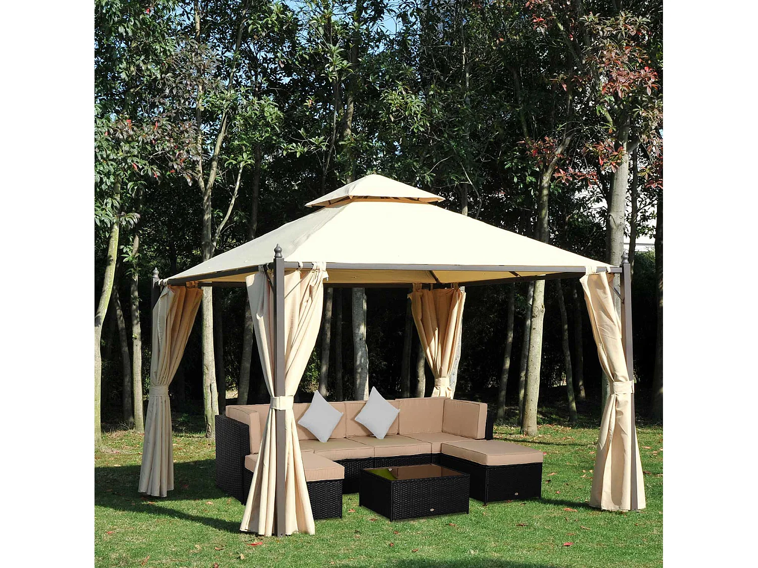 Gazebo da giardino 3x3m con 4 tende laterali beige