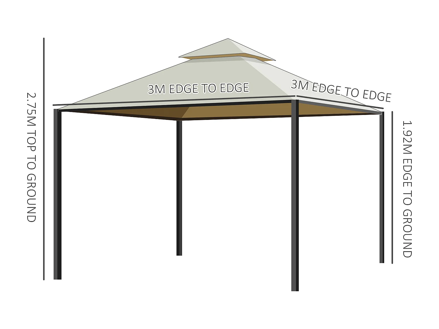 Gazebo da giardino 3x3m con 4 tende laterali beige