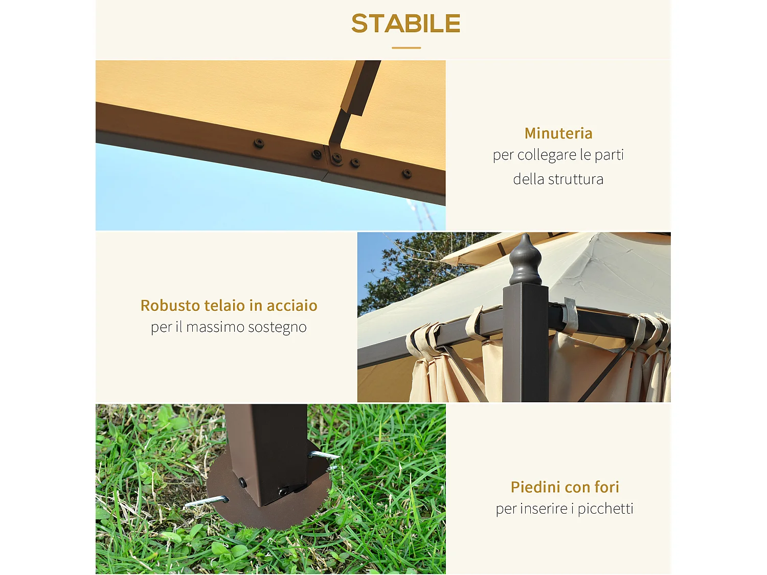 Gazebo da giardino 3x3m con 4 tende laterali beige