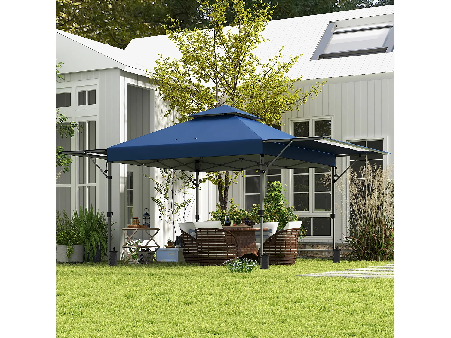 Gazebo pieghevole con pareti estensibili e altezza regolabile blu