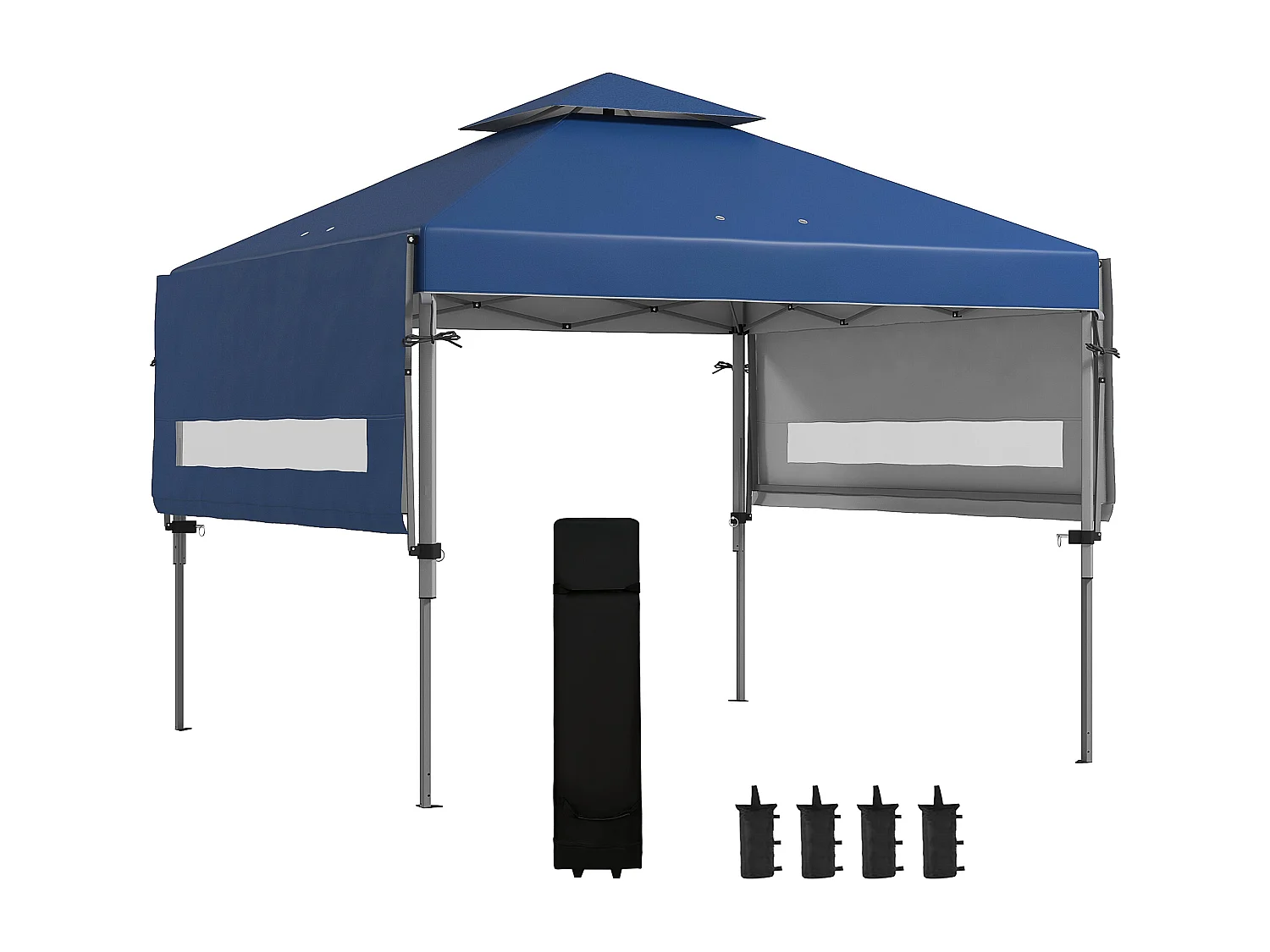 Gazebo pieghevole con pareti estensibili e altezza regolabile blu