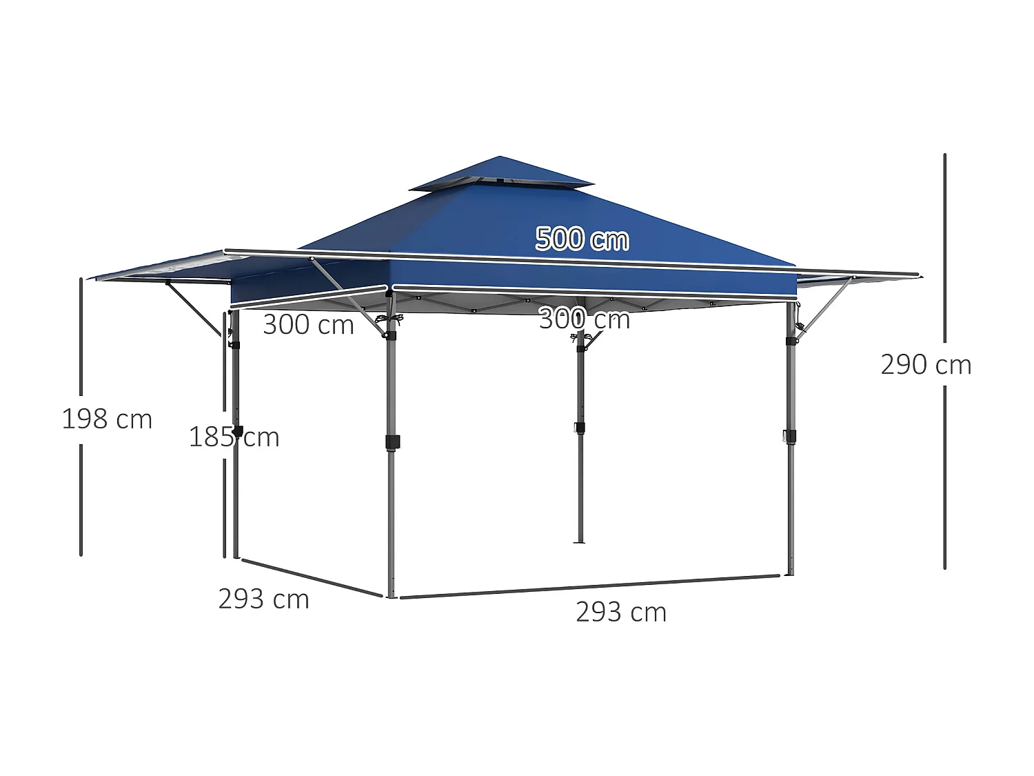 Gazebo pieghevole con pareti estensibili e altezza regolabile blu