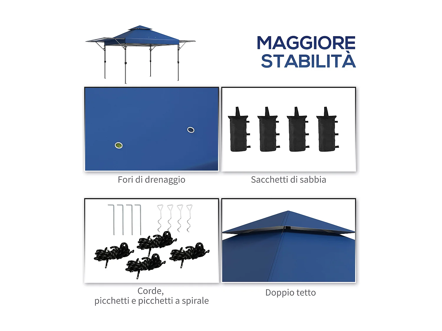 Gazebo pieghevole con pareti estensibili e altezza regolabile blu