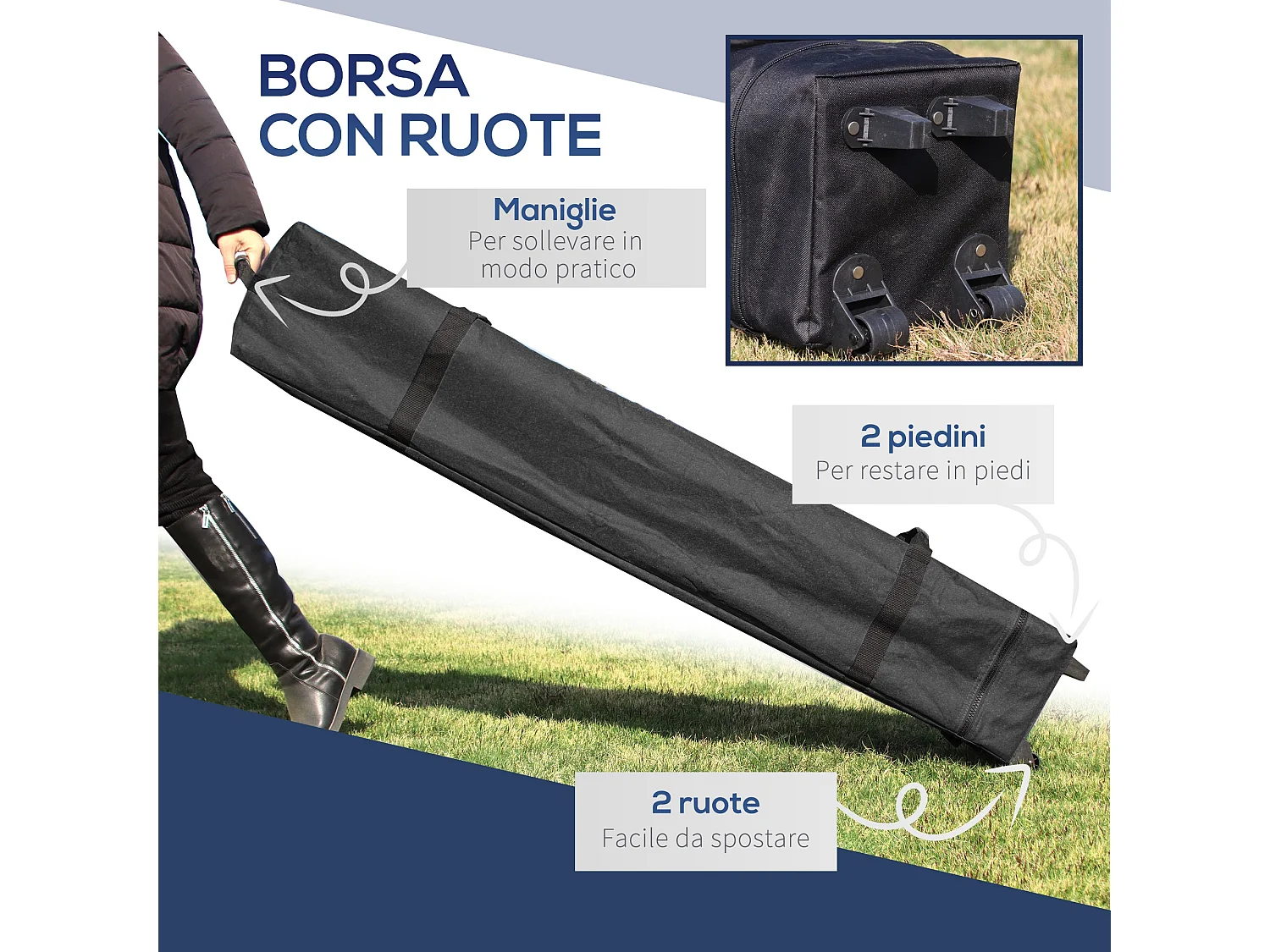 Gazebo pieghevole con pareti estensibili e altezza regolabile blu