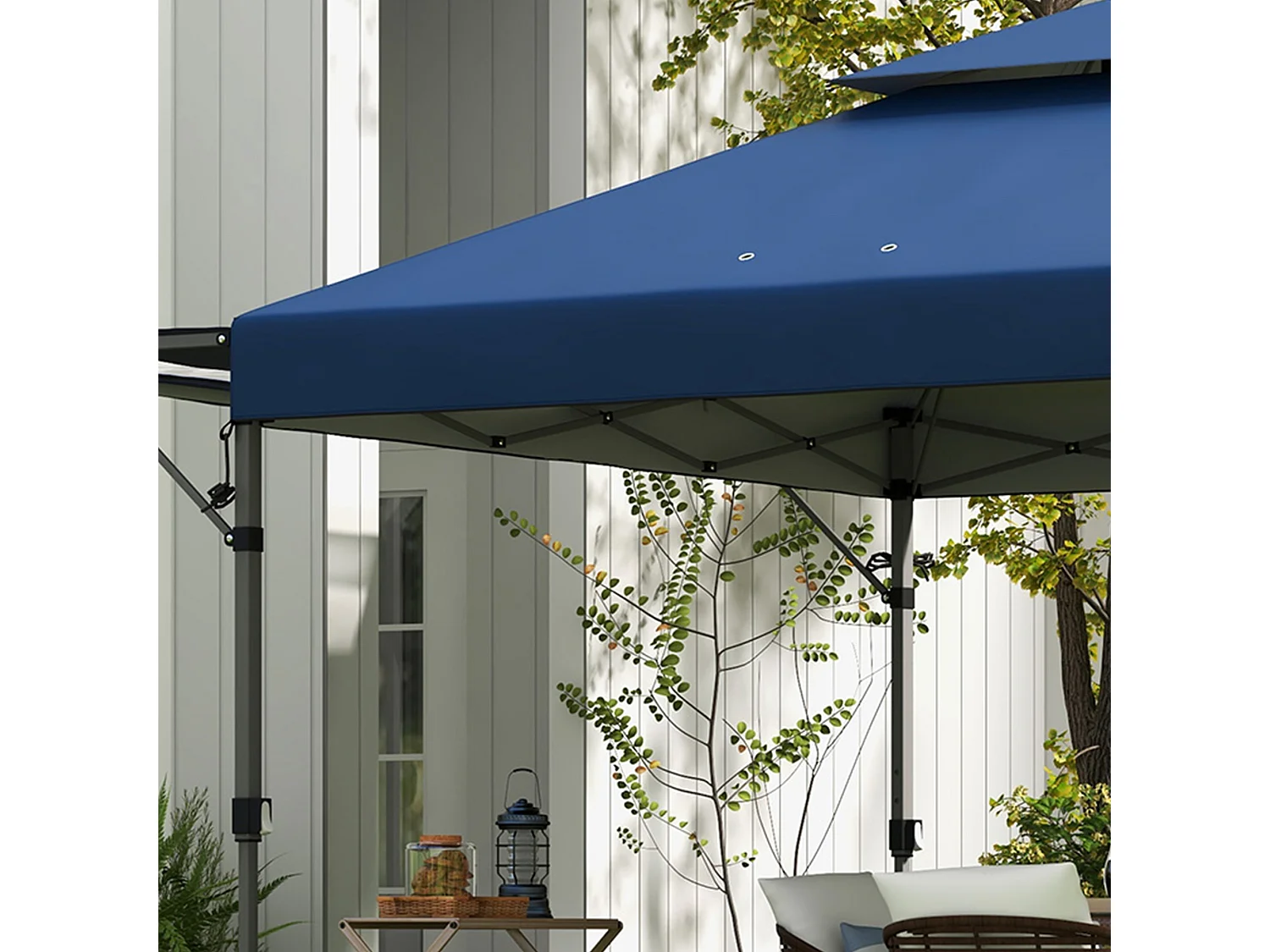 Gazebo pieghevole con pareti estensibili e altezza regolabile blu