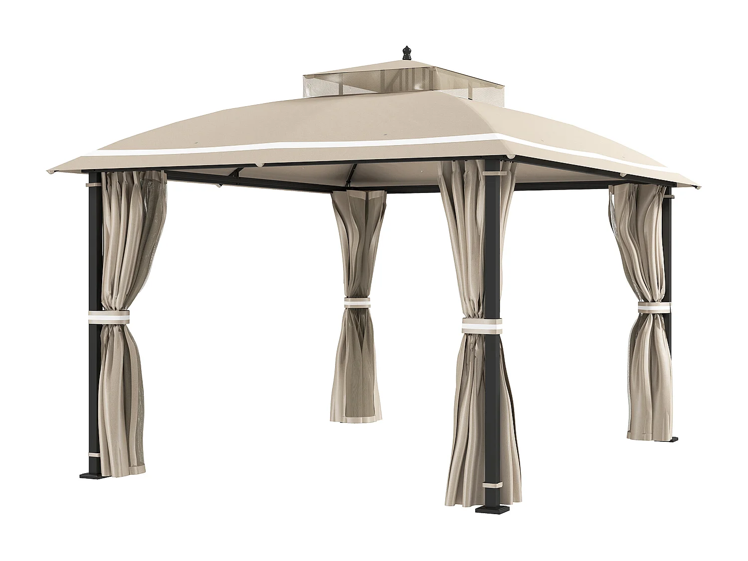 Gazebo da giardino con zanzariera e tende laterali 3.7x3 m beige