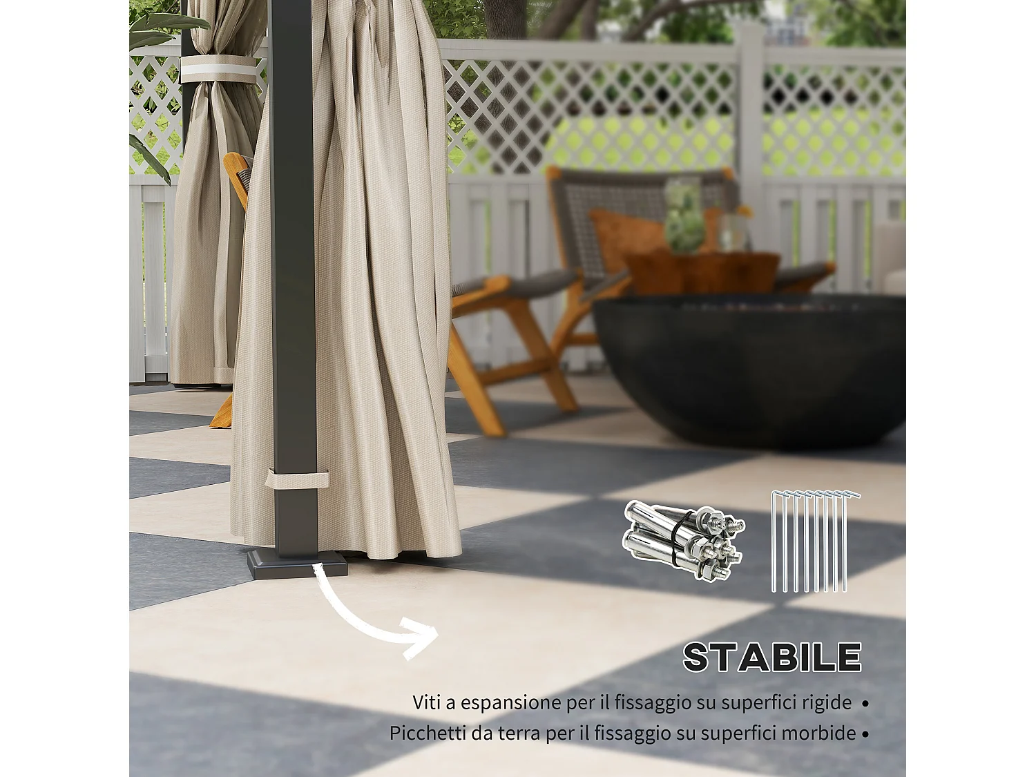 Gazebo da giardino con zanzariera e tende laterali 3.7x3 m beige