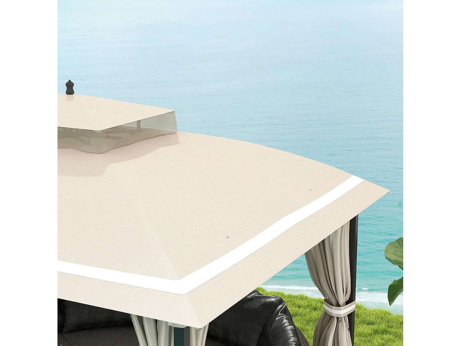 Gazebo da giardino con zanzariera e tende laterali 3.7x3 m beige