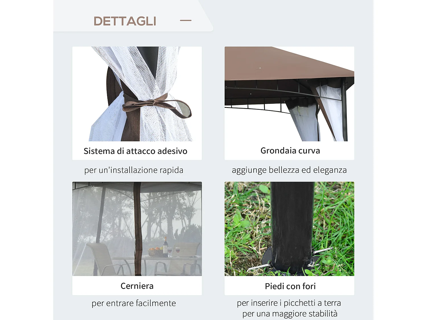 Gazebo da giardino 3x3m con zanzariera e tetto a 2 livelli