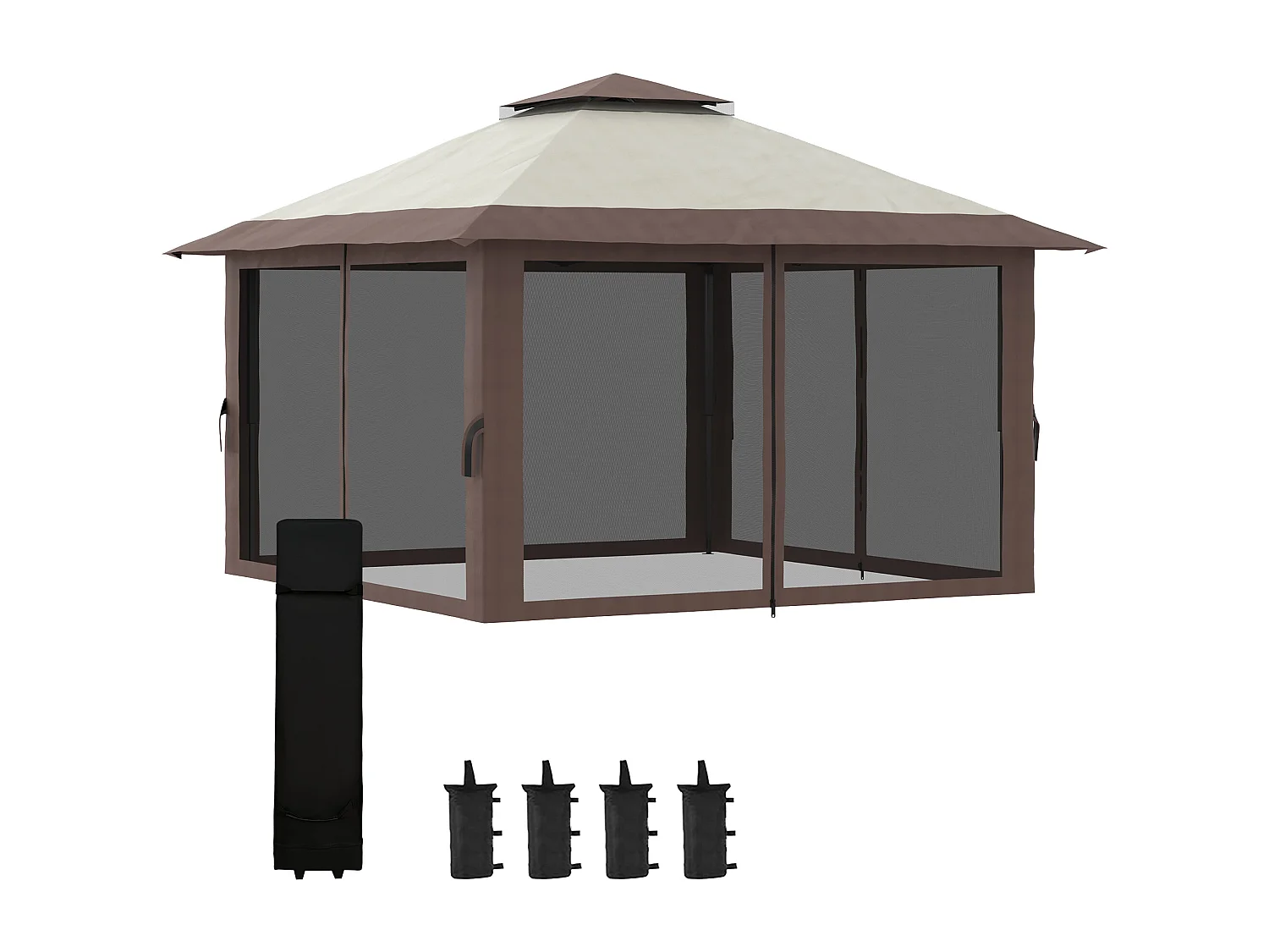 Gazebo pieghevole 4x4 con fori di drenaggio e zanzariere beige