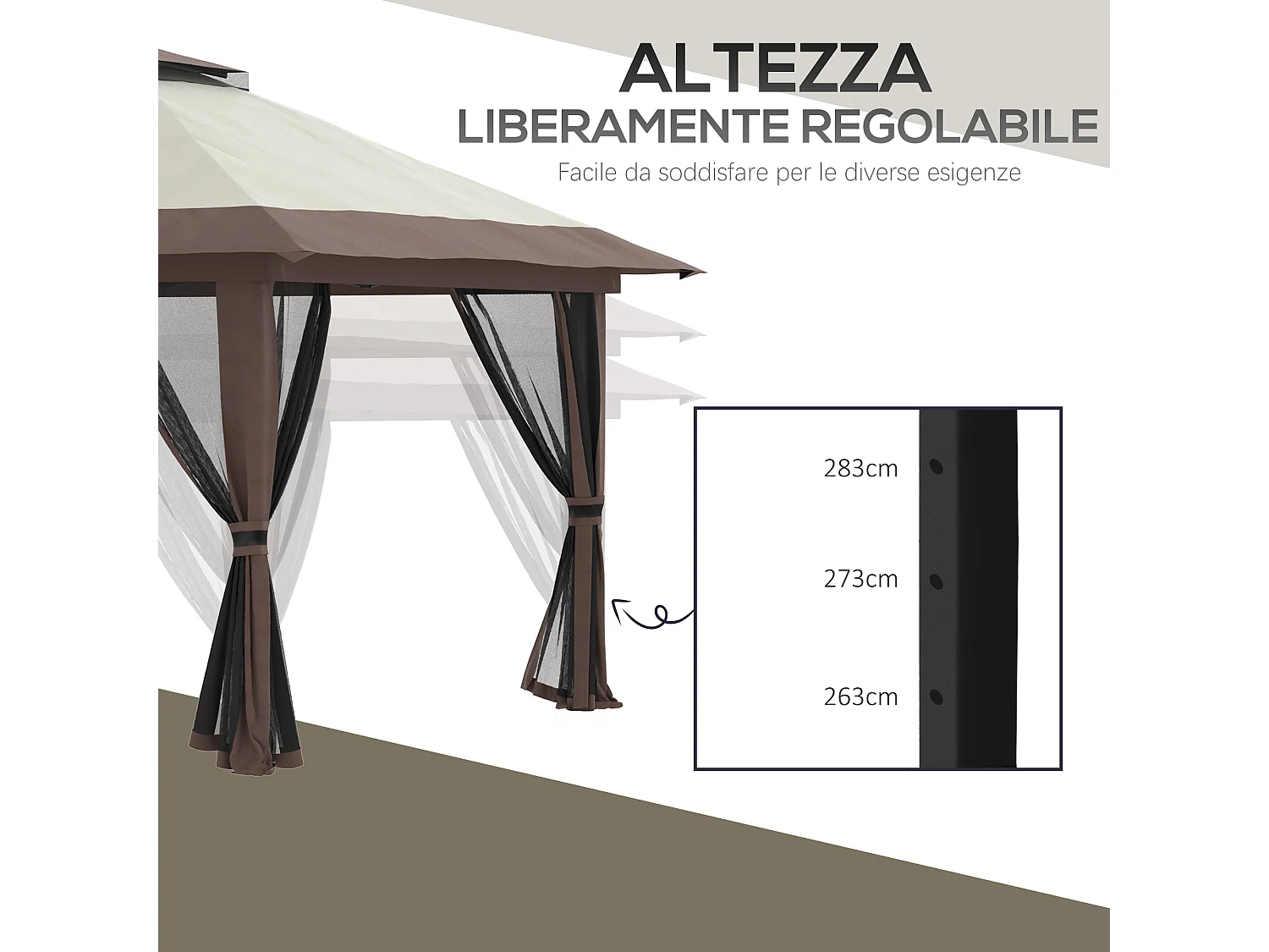 Gazebo pieghevole 4x4 con fori di drenaggio e zanzariere beige