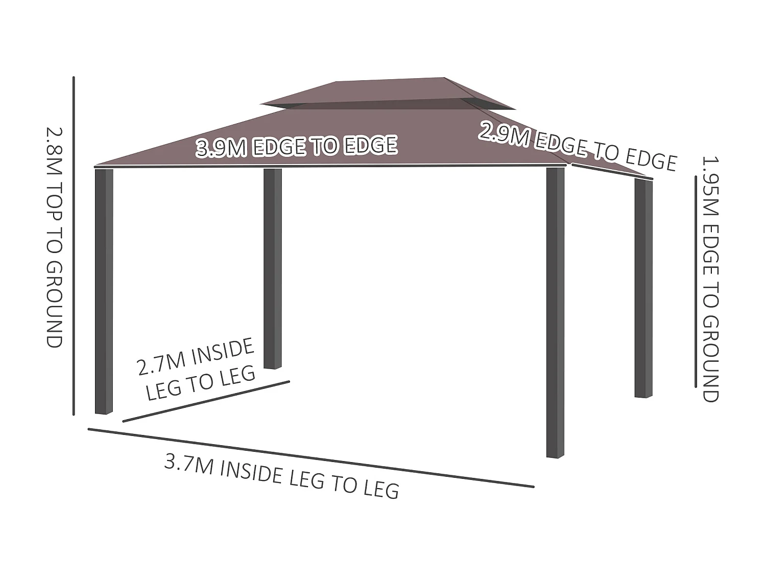 Gazebo da giardino 3x4m con doppio tetto e tenda zanzariera