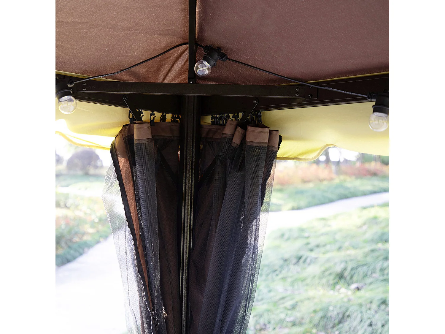 Gazebo da giardino 3x4m con doppio tetto e tenda zanzariera